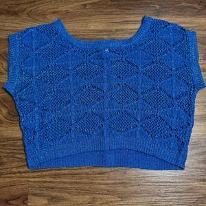 Candie's Knit & Cropped Sleeveless Sweater Top Womens M Blue Sheer Metallic READ